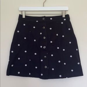 Francesca black denim skirt flower embroidery
